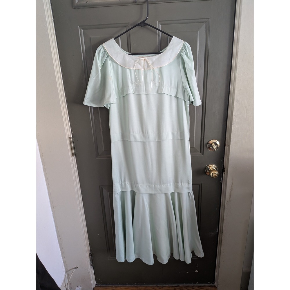 Benny Ong Neiman Marcus Vintage Silk Drop Waist Flapper Dress Mint Green